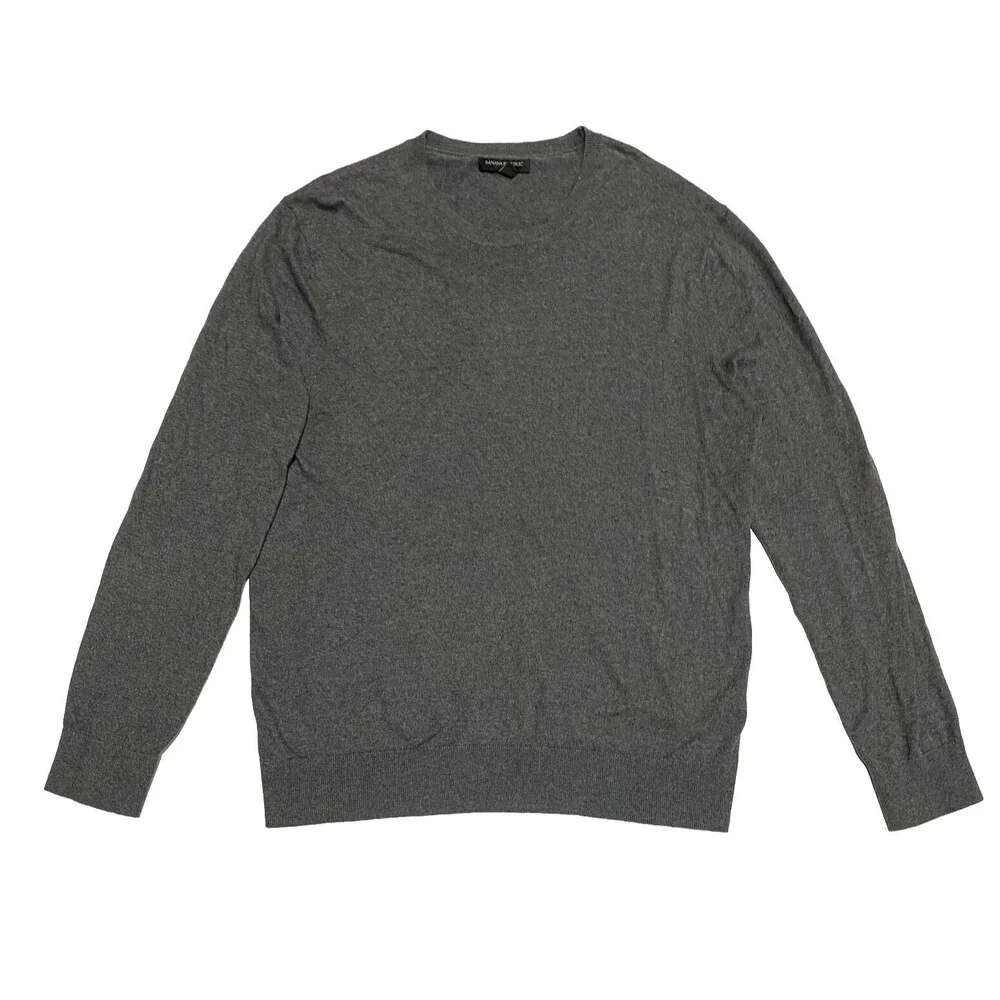 Banana Republic Cotton Sweater Gray Crewneck M Knit Pullover Mens Long Sleeve